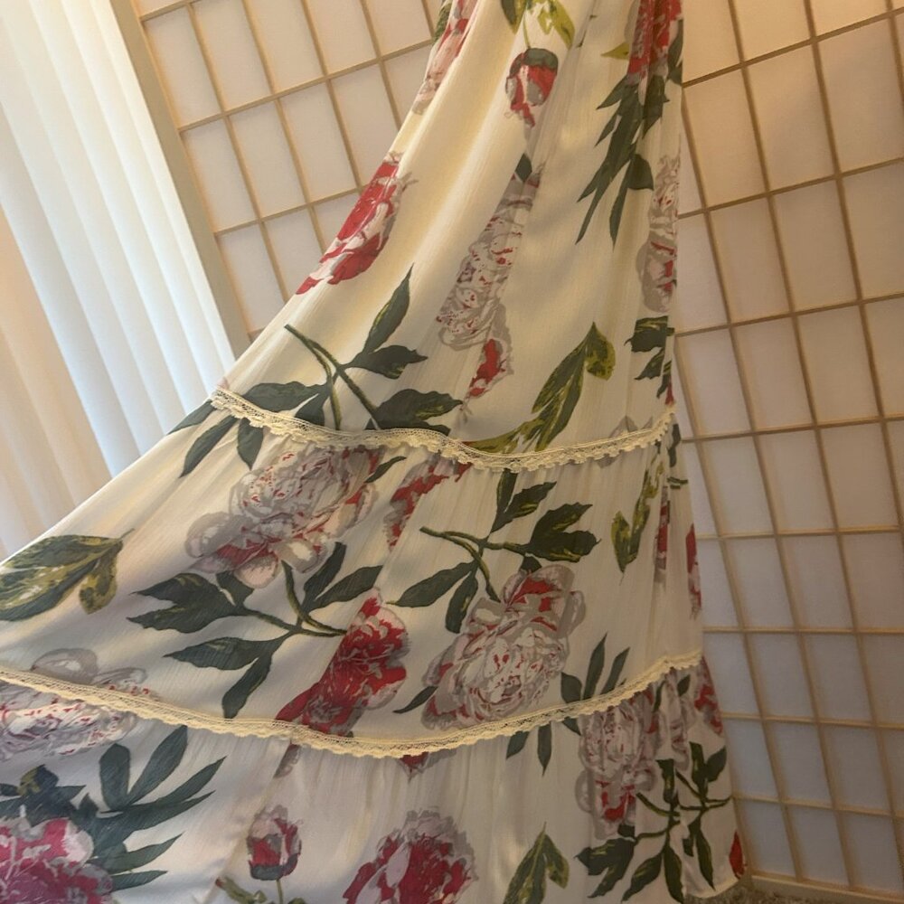 One Clothing Camisole Strap Tiered Colorful Floral Maxi Dress Size M Flowy Skirt - Picture 12 of 16
